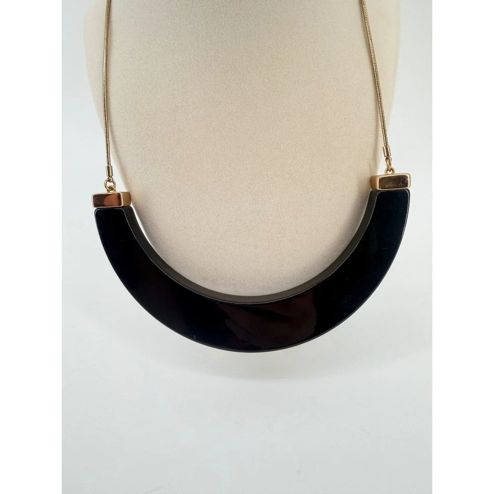 Kate Spade New York‎ Black Crescent Bib Necklace Gold Tone Snake Chain Statement